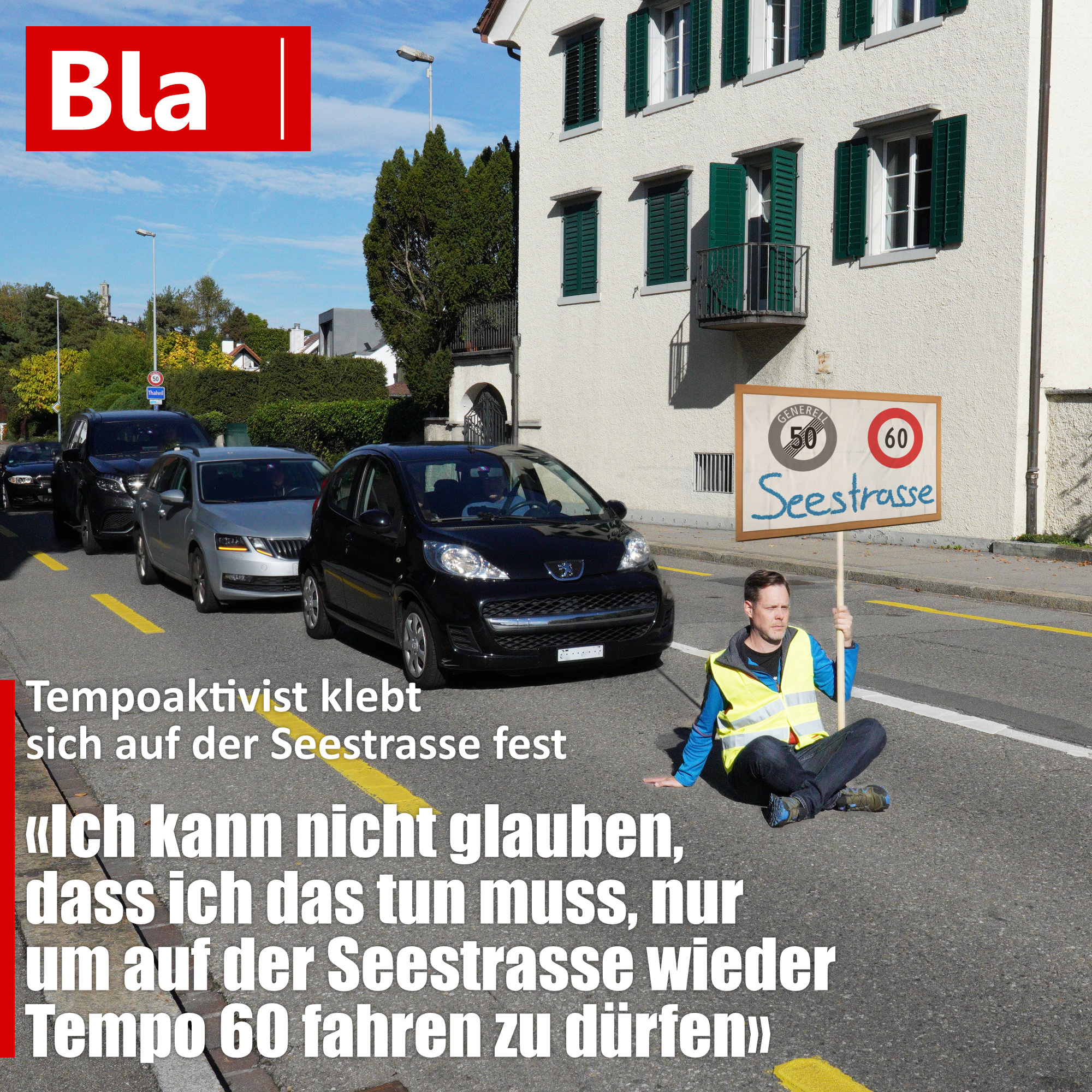 Tempoaktivist klebt sich auf Strasse fest